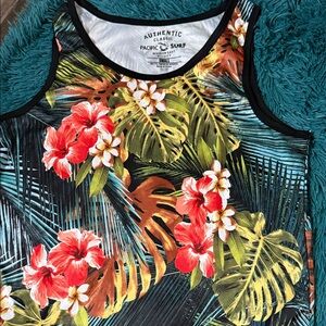 Pacific Surf Men's Tropical Floral Tank Top - Black and Red